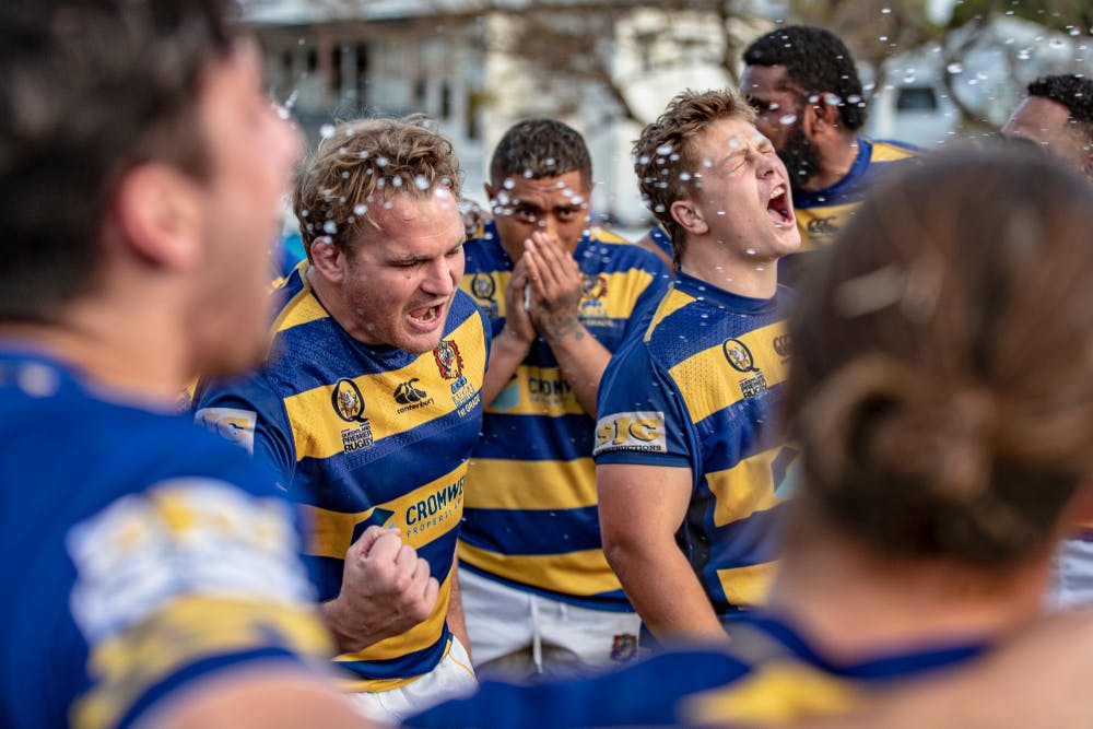 Easts Rugby Club celebrating a win in the Hospital Challenge Cup. Photo: Brendan Hertel
